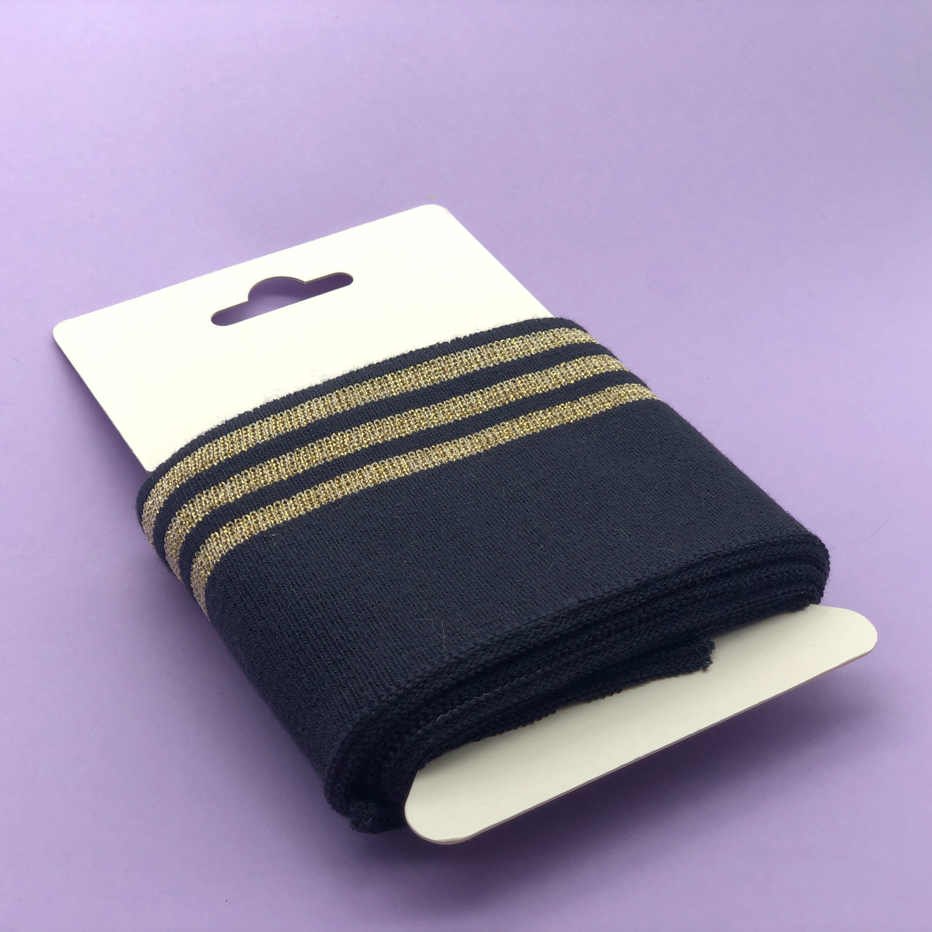 Navy Blue and Gold Lurex Ribbed Trim - Maison Klem